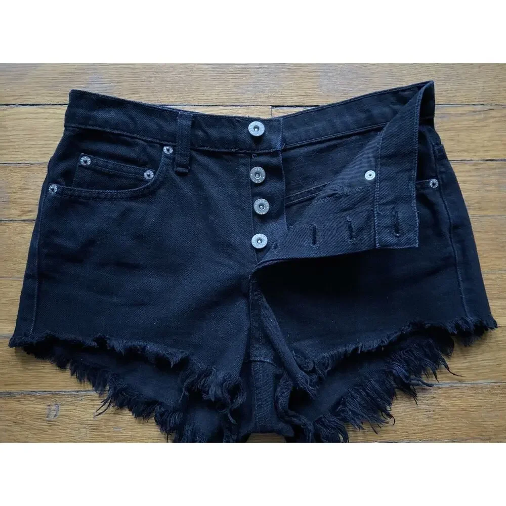 CARMAR Black Distressed Button Fly Cut-Off Denim Shorts sz 28